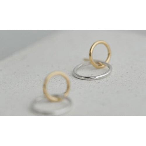 Daisies Pure 925 Sterling Silver Double Circle Stud Earrings for Women Girls Jewelry Brincos Girls Vintage Simple Round Earrings