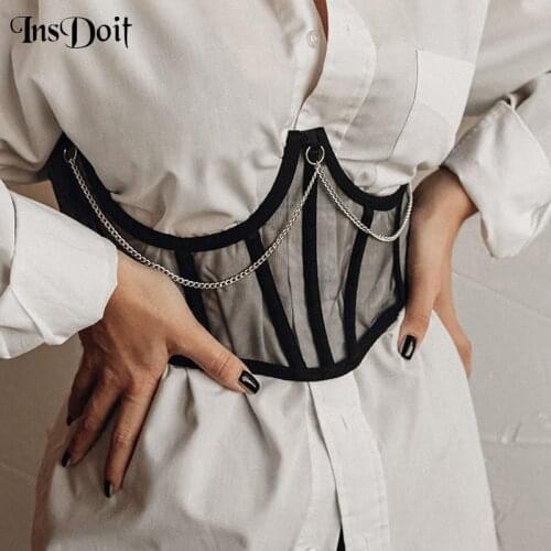 InsDoit Gothic Clothes Vintage Black Underbust Goth Corset Bandage Cummerbund Women Harajuku Sexy Bodycon Casual Waist Shaper