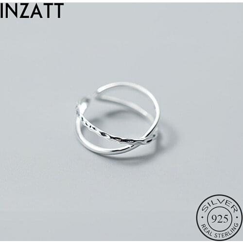 INZATT Real 925 Sterling Silver Geometry Adjustable Cross Ring For Fashion Women Party Cute Fine Jewelry Minimalist Accessories