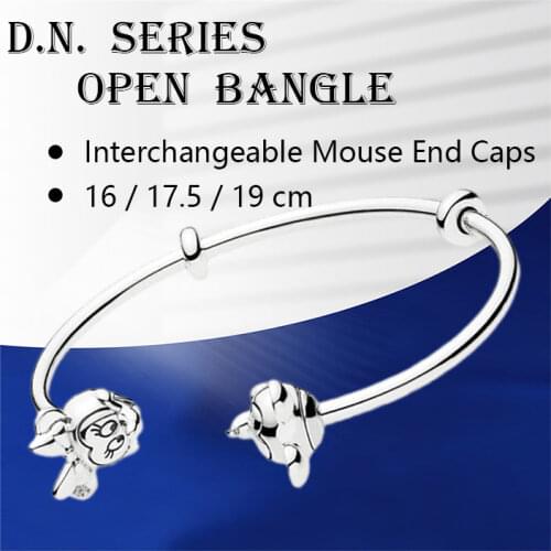 Rigid Wrist Cuff Bangles Bracelets For Women 925 Sterling Silver Original Fine Jewelry Interchangeable Mickey Minnie End Caps