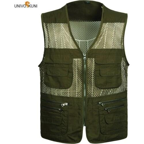 UNIVOS KUNI 2019 Men Vest Cameraman Work Collarless Breathable Outdoor Photographer Casual Brand Summer Big Size 4XL Q6061