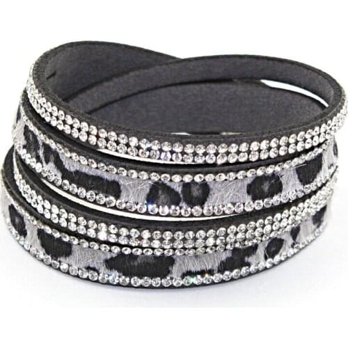 1 pc/lot 2018 New Arrival Hot Selling Leopard Grain Rhinestone Leather Wrap Bracelets&bangles Flannelette bracelet For Party