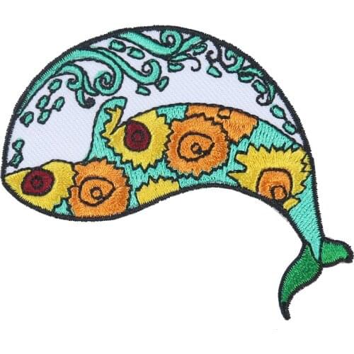 2PCS Cartoon Fish Shape Patch Flower Embroidery Applique for Clothing Iron on Backpacks Punk Kids Women Clothes Stickers
