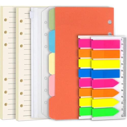2 PCS Personal Refills Paper + A6 Index Dividers +2 Pcs Binder Pockets + 320 Pcs Sticky Tabs for A6 Refillable Notebook Planner