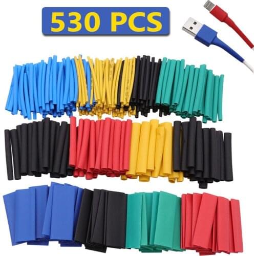 530pcs/set Heat Shrink Tubing Ratio 2:1 Wrap Wire Cable Sleeve Kit Insulation Shrinkable Tube Assortment Electronic Polyolefin
