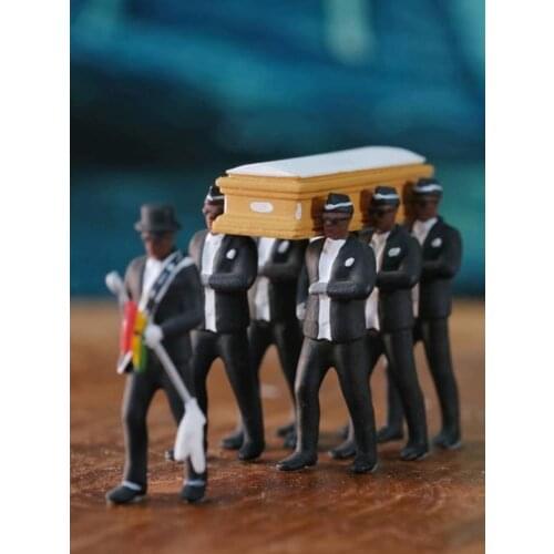 6/8PCS/Set Mini Black Man Carrying Coffin Doll Standing Crawling Figurine Funny Toys Model