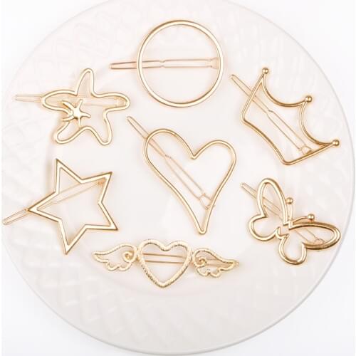 Gold Color Hair Accessories for Women Butterfly Cut Hair Clips for Girl Star Heart Round Sweet Fashion Hair Ornament 2021 H0085