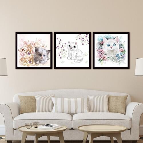 Watercolor Minimalist Kawaii Animals Cats Canvas Art Print Poster Nordic Wall Picture Home Decor Painting No Frame