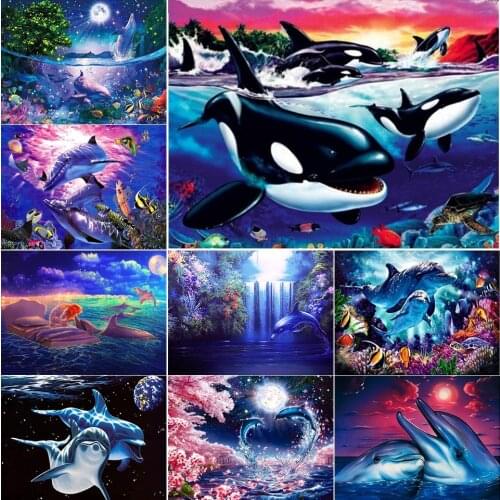 5D DIY Diamond Painting Animals Dolphin Cross Stitch Kits Full Drill Embroidery Mosaic Art Picture Of Rhinestones Gift Decor