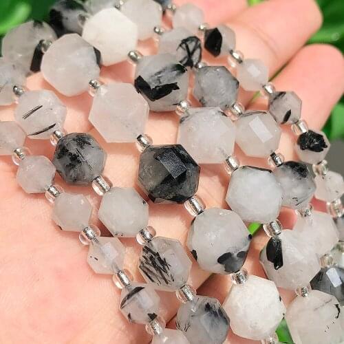 Faceted Natural Stone AAA Black Rutilated Quartz Beads Loose Spacer Beads For Jewelry Making Diy Bracelet 6mm 8mm 10mm 7.5