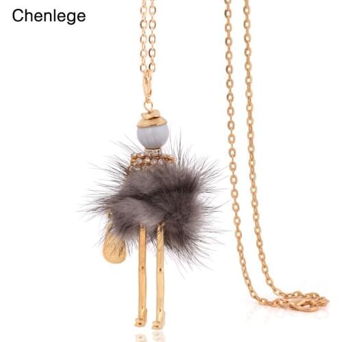 Chenlege 2017 new arrival women pendant necklaces rabbit fur big choker charms long chain gift maxi fashion female jewelry
