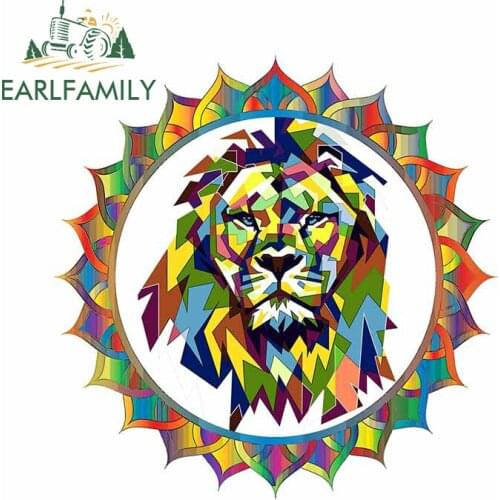EARLFAMILY 13cm x 12.9cm for Mandala Lion Artwork Vinyl Car Sticker Personality Custom Printing Waterproof Decal for Vehicle VAN