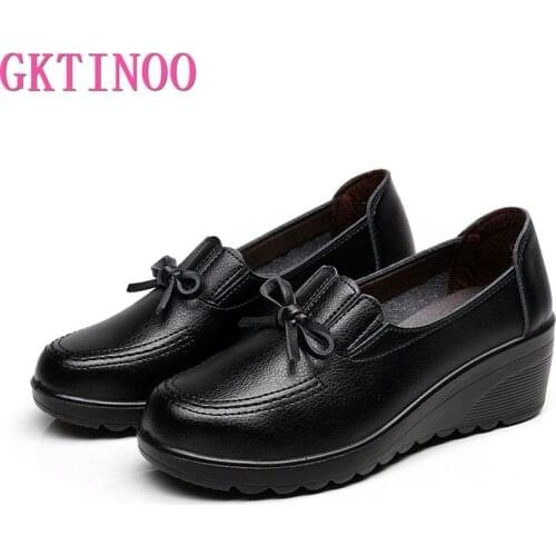 GKTINOO Autumn New Fashion Slip On Women High Heels Shoes Woman Wedges Leather Comfortable Casual Shoes Women Pumps 35-41