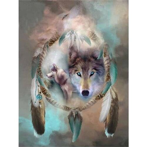 Dreamcatcher Wolf DIY Embroidery 11CT Cross Stitch Kits Needlework Craft Set Cotton Thread Printed Canvas Home Dropshipping