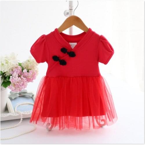 Newborn Baby Girls Fashion Infant Red Classic Style Cotton Tulle Tutu Princess Dress Chinese Cheongsam Ball Gown Dresses Clothes
