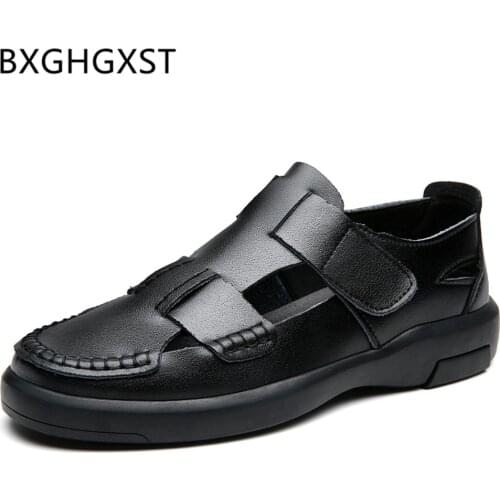 Summer Sandals Men Leather Sandals Black Gladiator Sandals for Men Casual Shoes Luxury Genuine Leather Shoes Men 2020 Zapatos