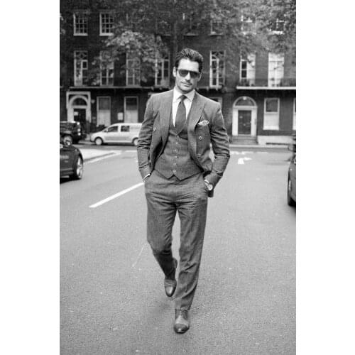 2017 Latest Coat Pant Designs Winter Grey Tweed Men Suit Slim Fit 3 Piece Tuxedo Style Prom Suits Custom Groom Blazer Masculino