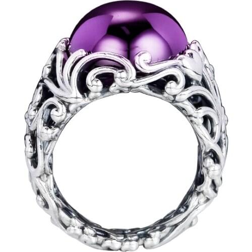 2018 Autumn 925 Sterling Silver Regal Dazzling Beauty Ring, Purple CZ Decorative Rings for Women Jewelry QANDOCCI