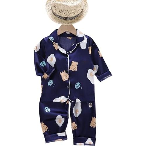 Kids Boys Girls Pajamas Sets Autumn Winter Print Long Sleeve Tops+Pants 2PCS Silk Sleepwear Baby Children Nightwear Homewear