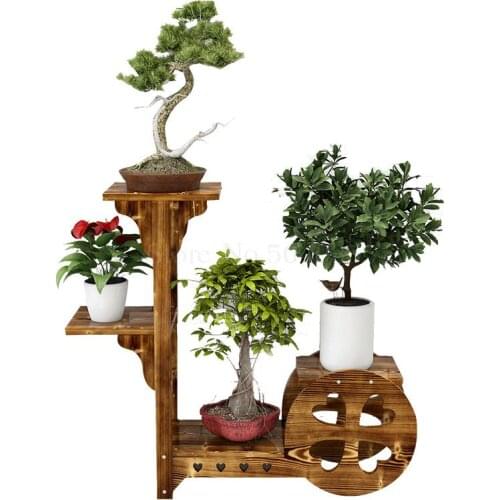 Flower shelf solid wood floor type living room balcony indoor flower pot rack anti-corrosion creative multi-layer space