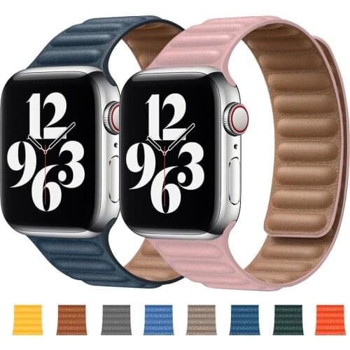 Leather Link For Apple watch band 44mm 40mm 38mm 42mm watchband original Magnetic Loop bracelet iWatch seires 3 5 4 6 SE strap