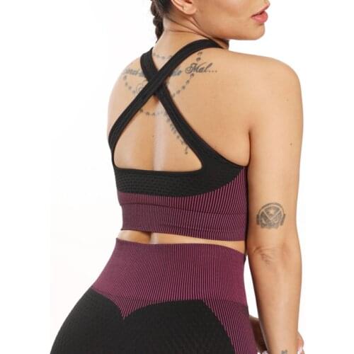 2pcs/set Sexy Seamless Women Sport Suit Yoga Set Gym Workout Clothes Fitness Bra Crop Top+High Waist Seamless Leggings Sportwear