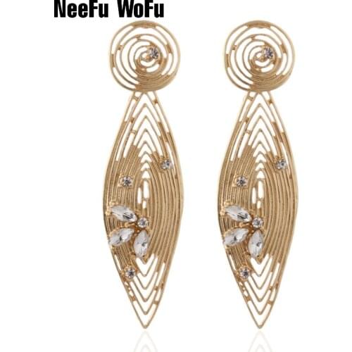 NeeFu WoFu Earring Zinc alloy retroHollow Leaf Earrings Metal for Woman Ear Large Long Brinco Printing Oorbellen Earrings