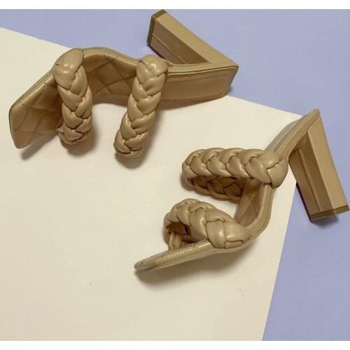 Women slippers PU Leather Braideds High Heels Mules Fetish Summer Sandals Stiletto Heels Slippers Prom Platform Stripper Shoes42