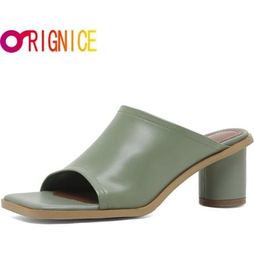Orignice Fashion Brand Designer Women Slippers Square Toe Outdoor Summer Sandals Ladies Elegant Round High Heel Dress Shoes