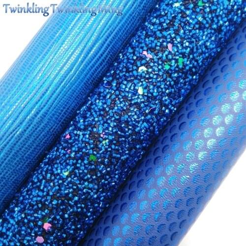 BLUE Glitter Fabric, Mermaid Faux Leather Fabric, Lizard Synthetic Leather Sheets For Bow A4 8"x11" Twinkling Ming XM290