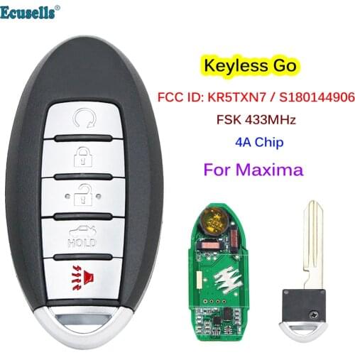 5 Buttons Keyless-Go Smart Remote Key FSK 433MHz 4A Chip for Nissan Maxima 2019-2020 FCC ID: KR5TXN7 S180144906