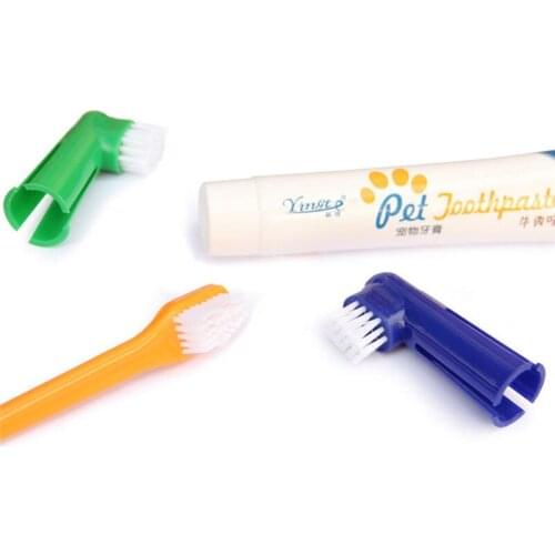 Vanilla/Beef Taste Pet Toothpaste Set Pet Toothbrush Single/double finger Pet Oral Care Cats and Dogs Toothbrush Toothpaste Set