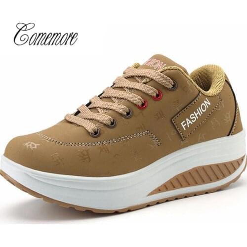 Comemore Wedge Sneakers on Thick Soles Womens Sport Shoes Women Running Shoes Sports Khaki Tennis Platform Feminino