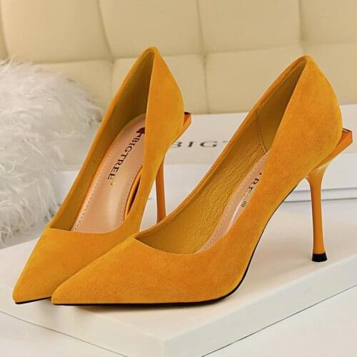 2020 Women 10cm High Heels Green Office Blue Black Pumps Luxury Elegant Stiletto Heels Lady Qualiy Scarpins Wedding Yellow Shoes