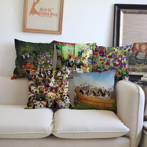 Animal beagle dog Oil painting watercolor linen Cushion pillow cover Home living room sofa Decoration Cushions covers dogs