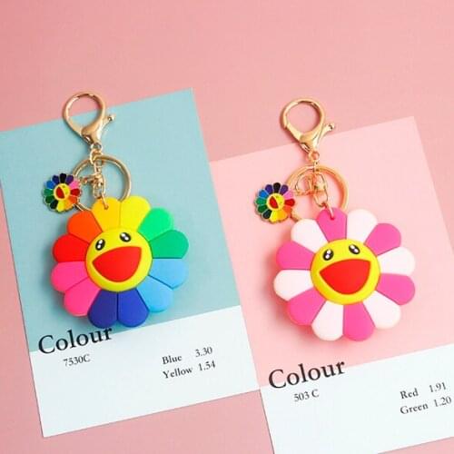 2020 Cute Sweet Sunflower Airpods Accessories Resin Rubber Keychain For Women Trinket Key Chains Ring Car Bag Pendent Charm D490