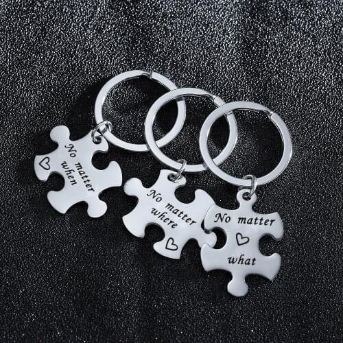 3pcs "No Matter Where" Keychain Friendship Best Friend Couples Lover Key Chain Stainless Steel Keyring BFF Jewelry
