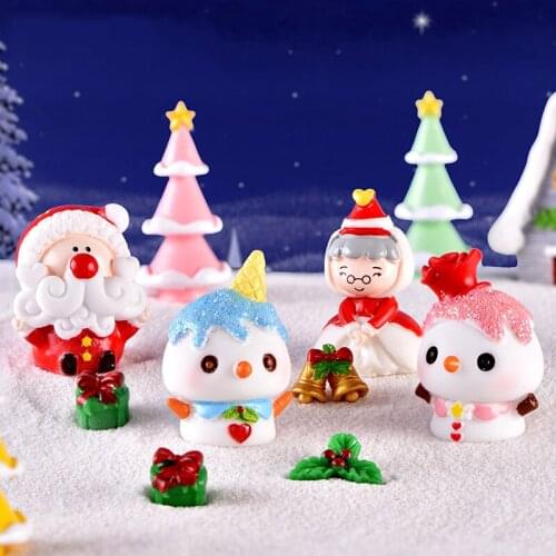 3PCS Christmas Moon Granny Snowman Miniature Figurine Model Landscape Dollhouse Home Fairy Garden Decoration Accessories Modern