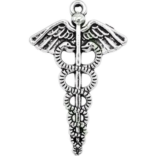 30pcs- Antique Tibetan Silver Caduceus Medical Symbol with Wings Snakes Charms Pendant 49x31mm