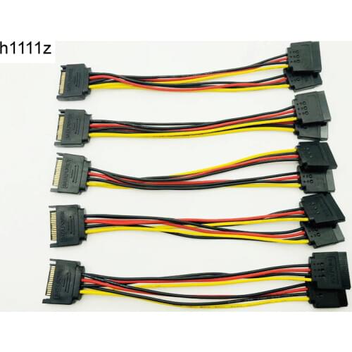 5PCS PC Computer Power Cable 15Pin SATA Male to 2 Female 15Pin Serial ATA Power HDD Splitter Connector Cables for BTC ETH Mining