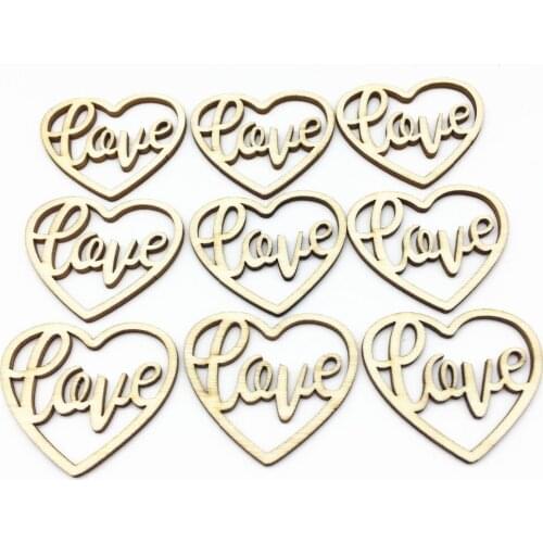 50pcs 35x40mm Love Heart Wedding Table Decorations Wooden Table Confetti Embellishments Cardmaking Scrapbooking