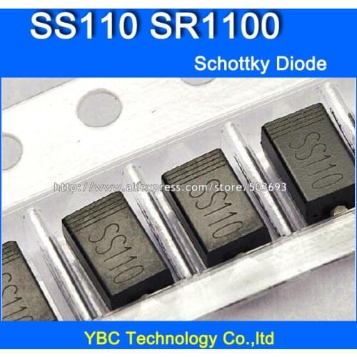 500pcs/lot SS110 SR1100 1A/100V Schottky Diode