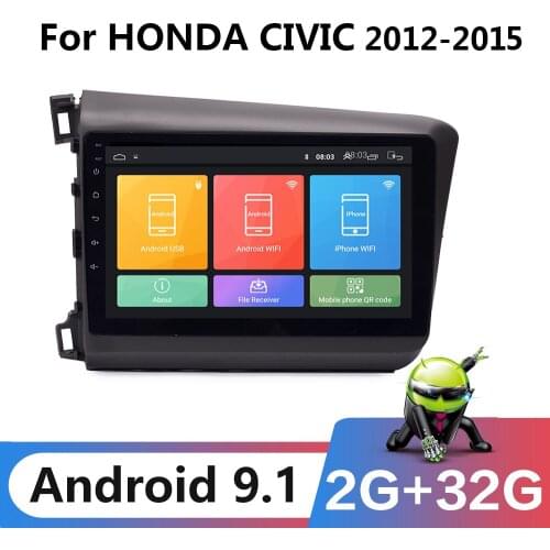 9 inch Android 9.1 Car Radio DVD Multimidia Video Player Navigation GPS Autoradio For HONDA CIVIC 2012-2015 2din 2 Din Head Unit
