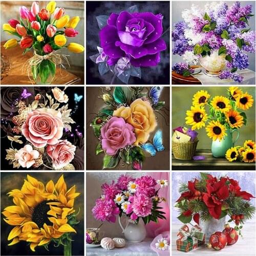 DIY 5D Diamond Painting Flower Vase Diamond Embroidery Rose Flower Cross Stitch Full Round/Square Drill Resin Home Decor Gift