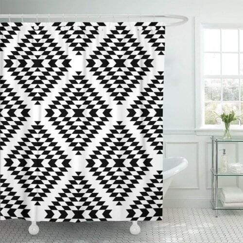 Pattern Black and White Aztec Ornaments Geometric Ethnic Geo Shower Curtain Waterproof Polyester Fabric 72 x 72 Inches with Hook