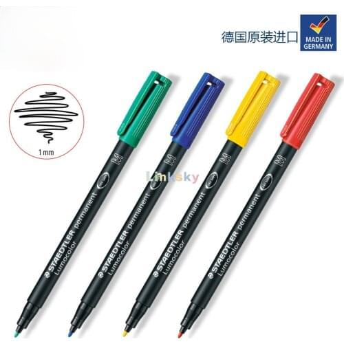 STAEDTLER Lumocolor Universal Pen, Medium, Felt Tip, Permanent Marker, Box of 4 Assorted Color Pens, 1.0mm 317
