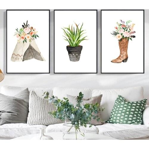 Nordic Fresh Spray Colo Flower Tent Boot Cartoon Cactus Poster Print Green Plant Canvas Painting Bedroom Decorative Scandinavian