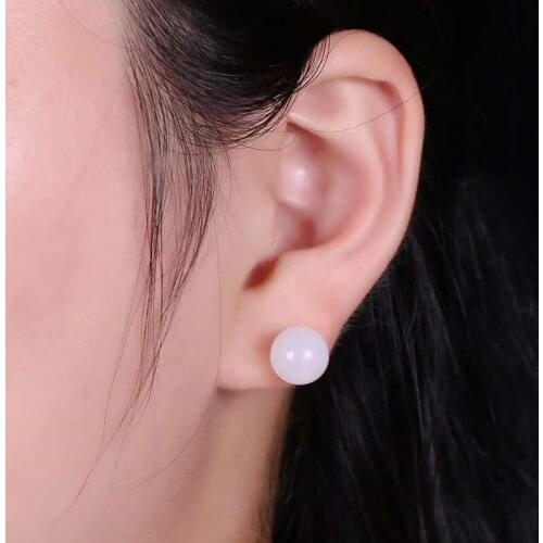 Echsun 14k gold earrings for women 8mm jade bijoux femme luxury gemstones aretes de mujer aros pequeños oreja stud earring