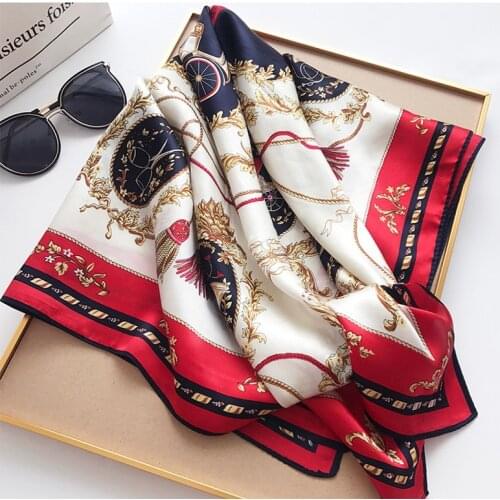 Elegant Silk Square Scarf Foulard écharpe 100% Genuine Pure Silk Scarf Women Luxury Brand Print LadiesWrap Head 90*90cm