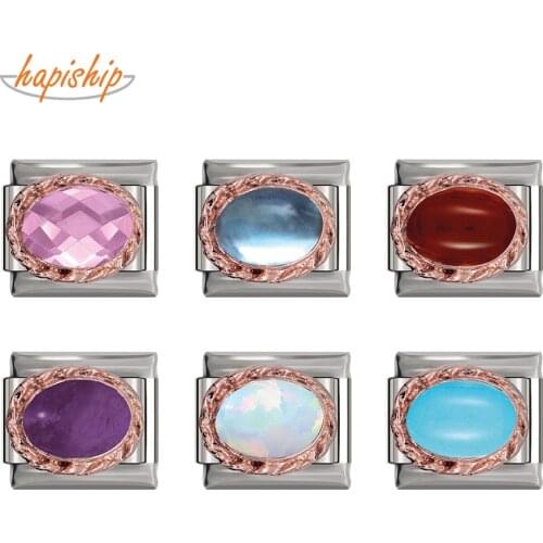 Hapiship 2019 Top Original Daisy 6 Color Ellipse CZ High-end Italian Charm Fit 9mm Bracelet Stainless Steel Jewelry Making DJ210